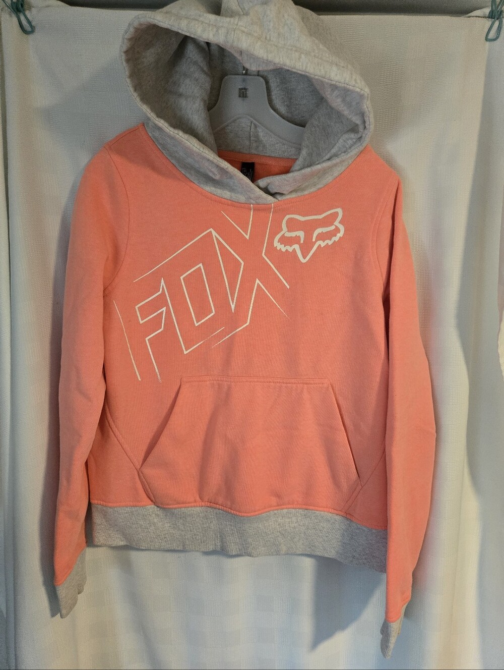 Fox Coral Pullover Hoodie with Gray Hood & Hem